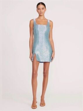 delicate destiny light blue jacquard strapless mini dress Women's Coastal Cutie Striped Rhinestone Strapless Mini Dress in Sky Blue